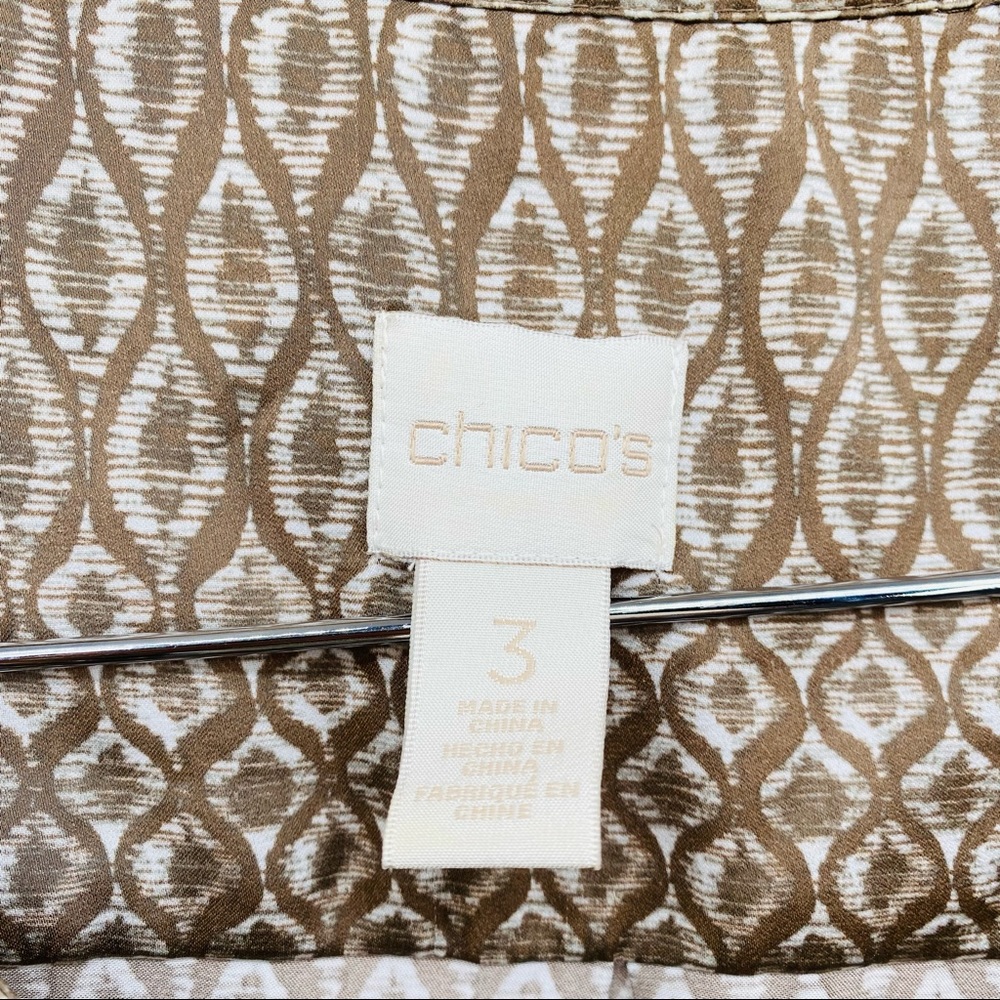 Chicos Tan White Patterned Silky Blouse Top XL - Picture 3 of 6